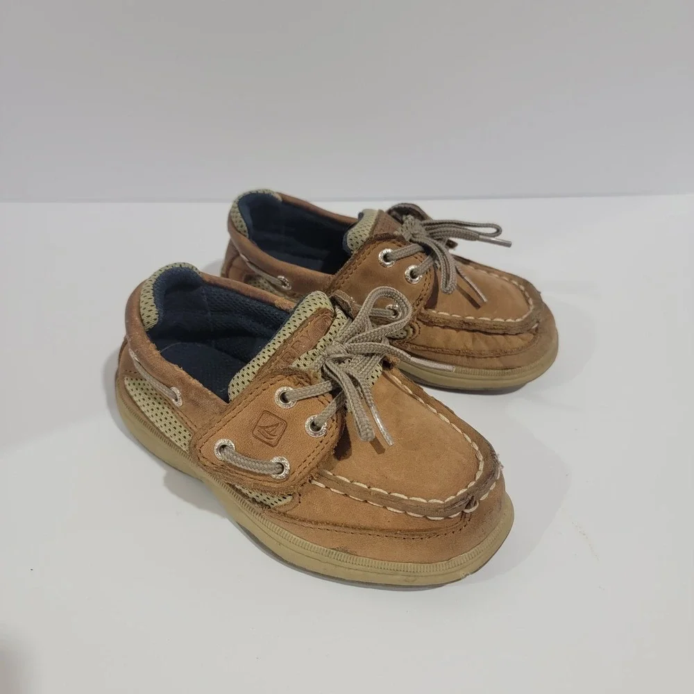 Sperry Top-Sider Kids Billfish Tan Leather Boat Shoes Loafers 8.5M CB48948A